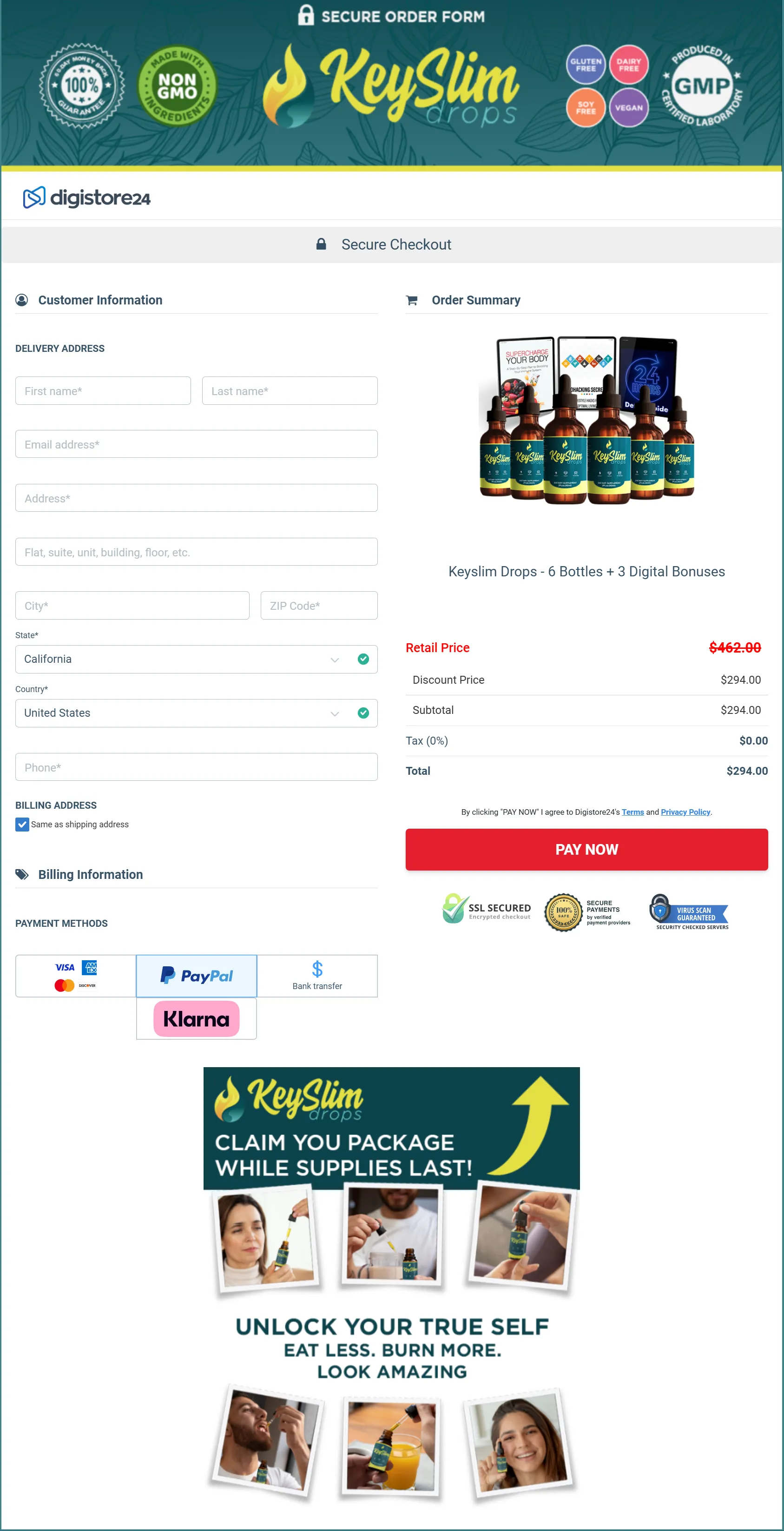 KeySlim Drops checkout page